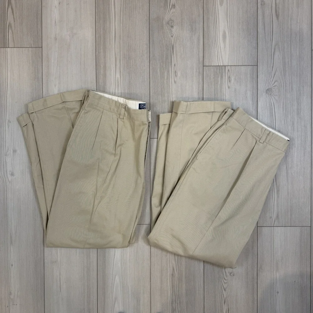 Lot Of 2 Ralph Lauren Polo Pants 38x30 Hammond Pleated Cuffed Trousers‎ Beige